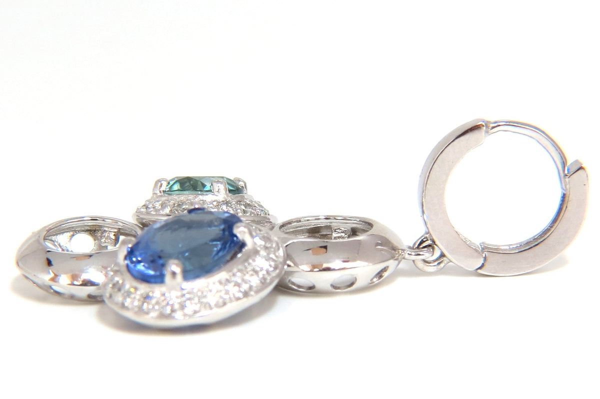 7.07CT NATURAL TANZANITES ZIRCON DIAMONDS CIRCLE DANGLE EARRINGS 14KT *v