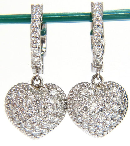 1.30ct dangling hearts on hoop diamonds earrings 14kt g/vs locking lever *v