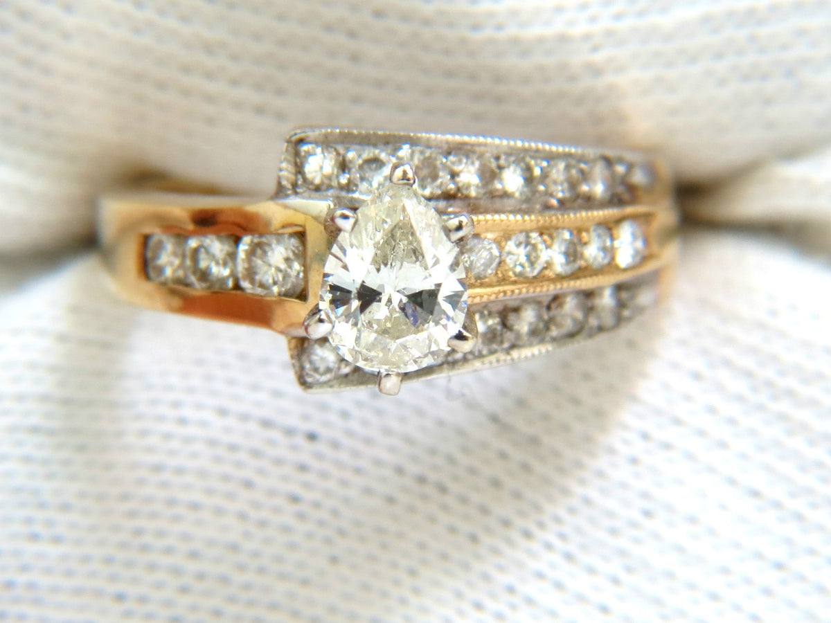 1.00CT BRILLIANT PEAR SHAPE NATURAL DIAMOND RING 14KT CROSSOVER *v