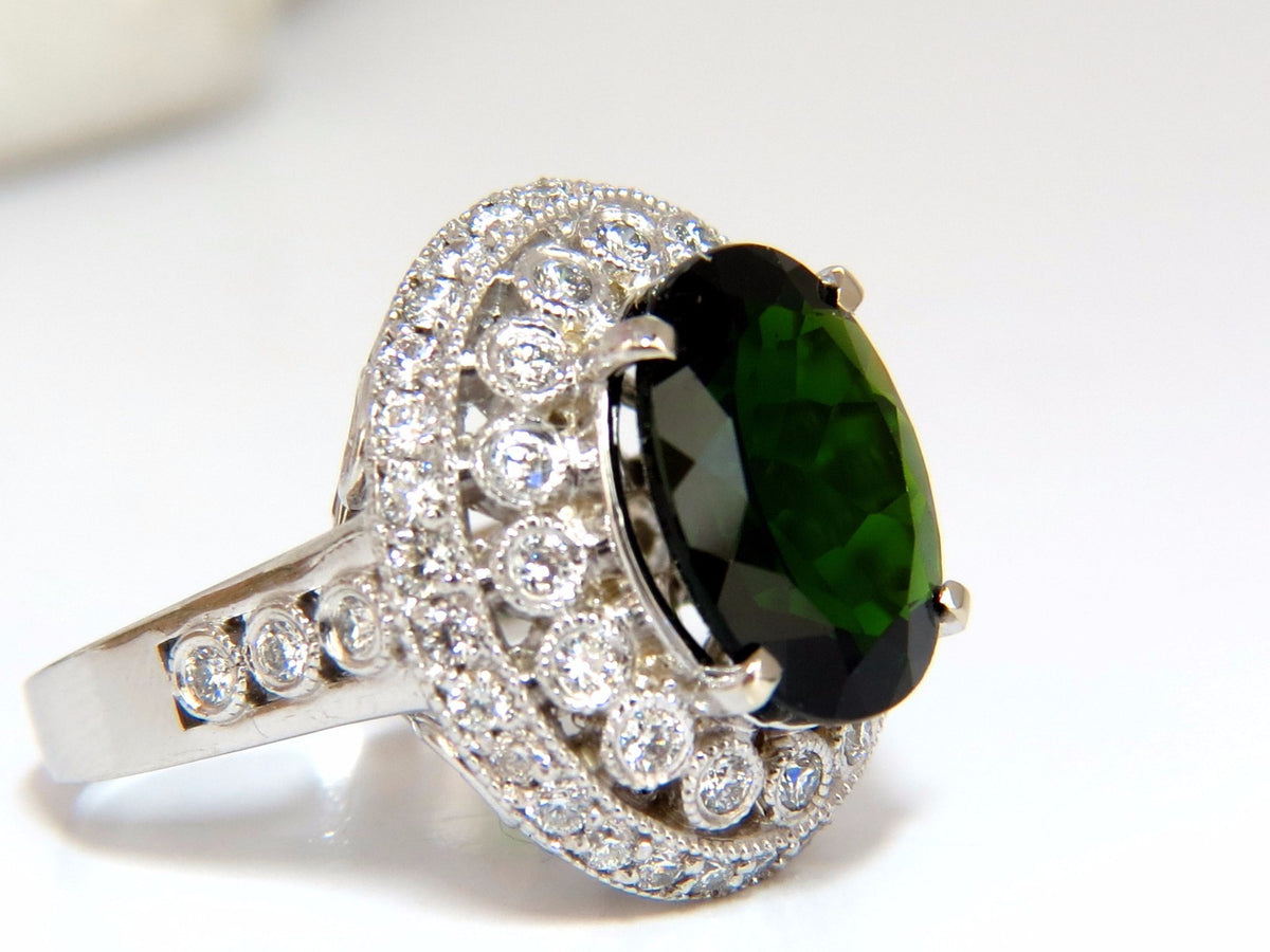 GIA CERTIFIED 6.71CT NATURAL BRIGHT VIVID GREEN DIOPSIDE DIAMONDS RING 14KT*v