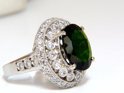 GIA CERTIFIED 6.71CT NATURAL BRIGHT VIVID GREEN DIOPSIDE DIAMONDS RING 14KT*v