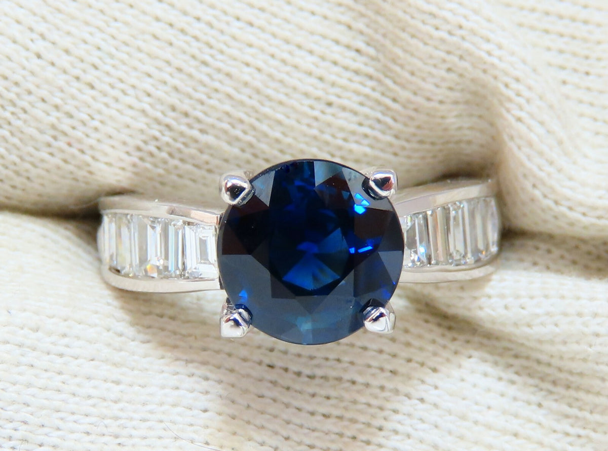 GIA Certified 4.09ct Natural Round No Heat Sapphire Diamond Ring Unheated 14kt*v