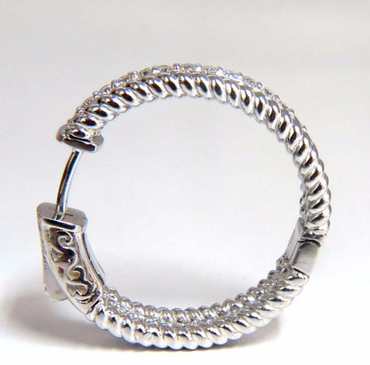 1.00ct natural diamond hoop earrings 14kt g/vs Barley Rope Twist 3D & Button *v