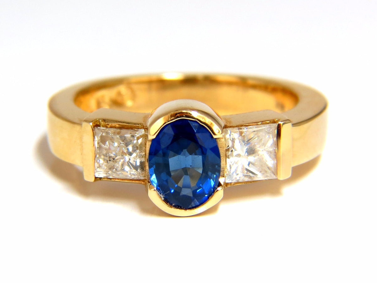 2.00ct natural sapphires diamond three stone ring 14kt royal blue *v