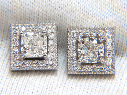 GIA Certified 1.00ct 1.01ct Square Halo Cushion cut diamond stud earrings 14k *v
