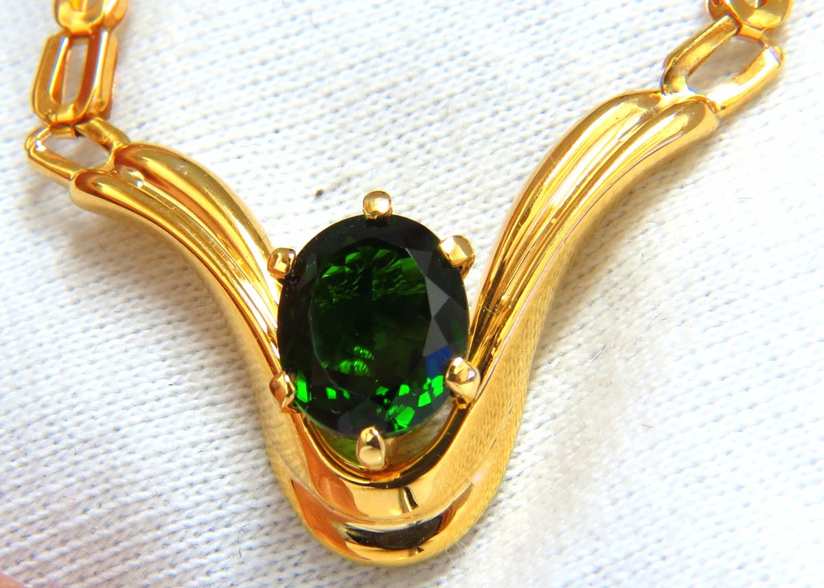 3.70ct Natural  Green Chrome Diopside Necklace 14kt "V" form gown *v