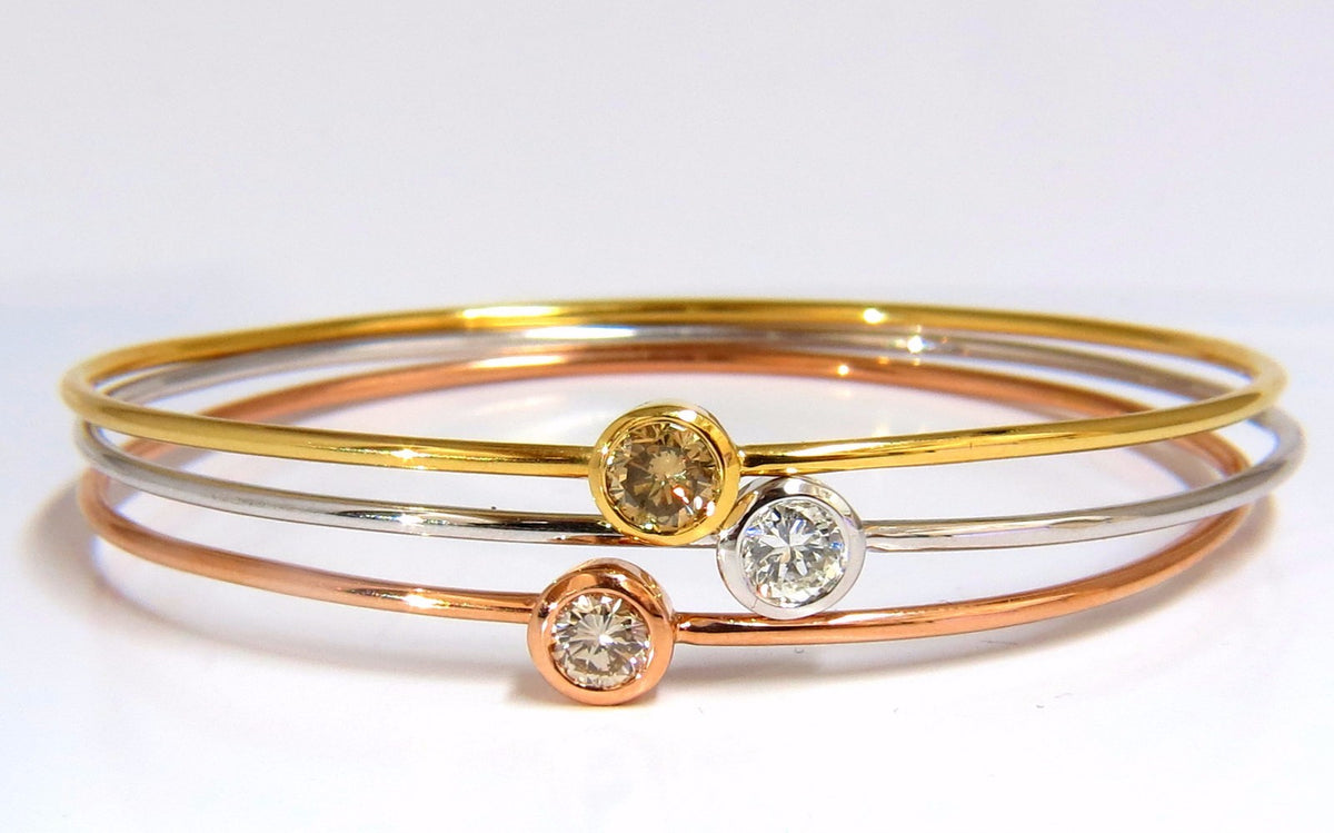 1.18CT Stackable Bangles Diamonds Bracelet 14KT Fancy Color Mod Interlock *v