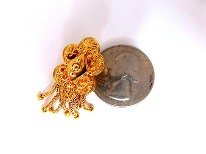 Retro Tribal Elongated Clover Tassel Dangle Earrings 14kt *v
