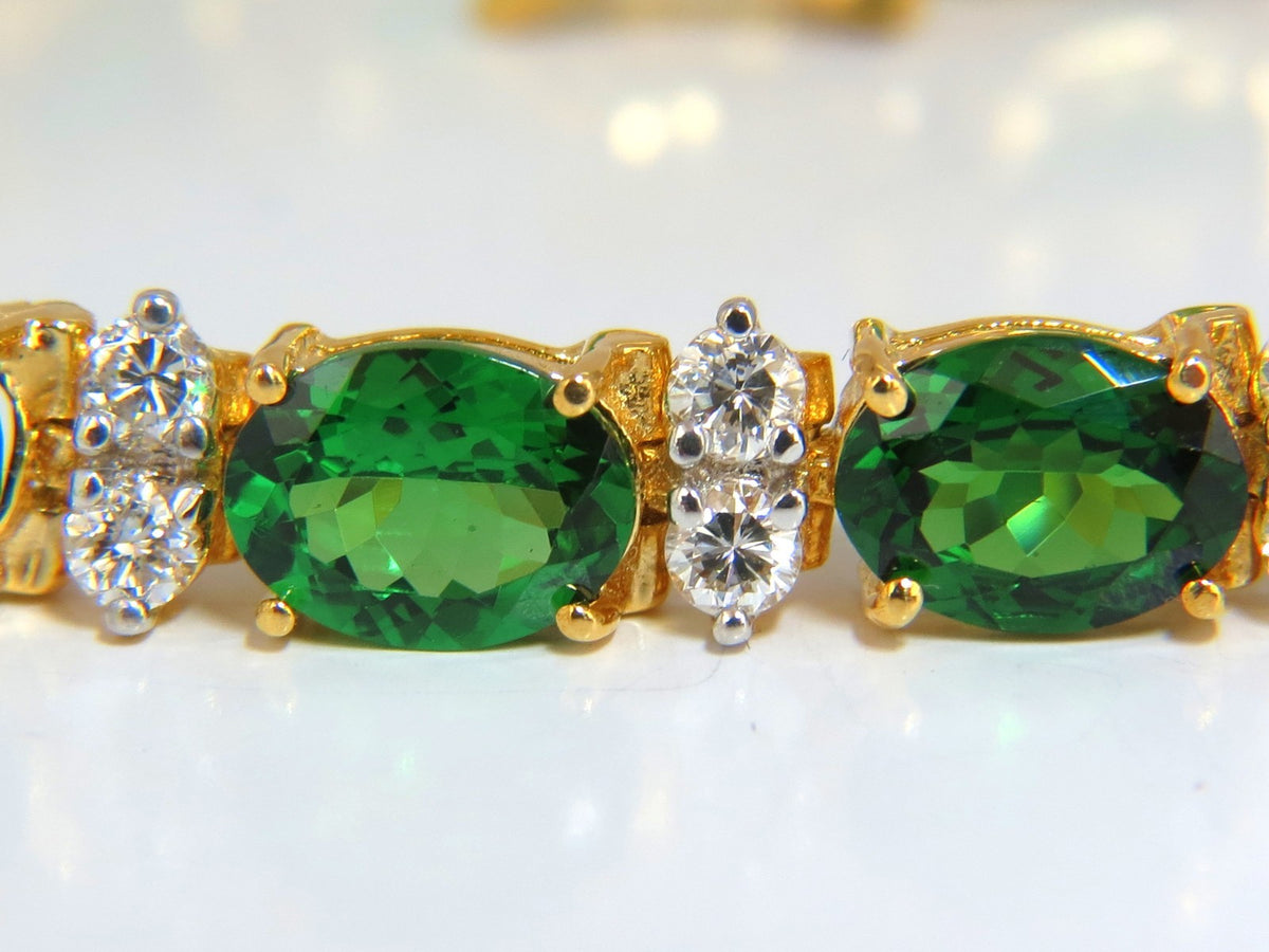 21.68CT NATURAL VIVID BRIGHT GREEN TSAVORITE DIAMONDS TENNIS BRACELET 14KT *v