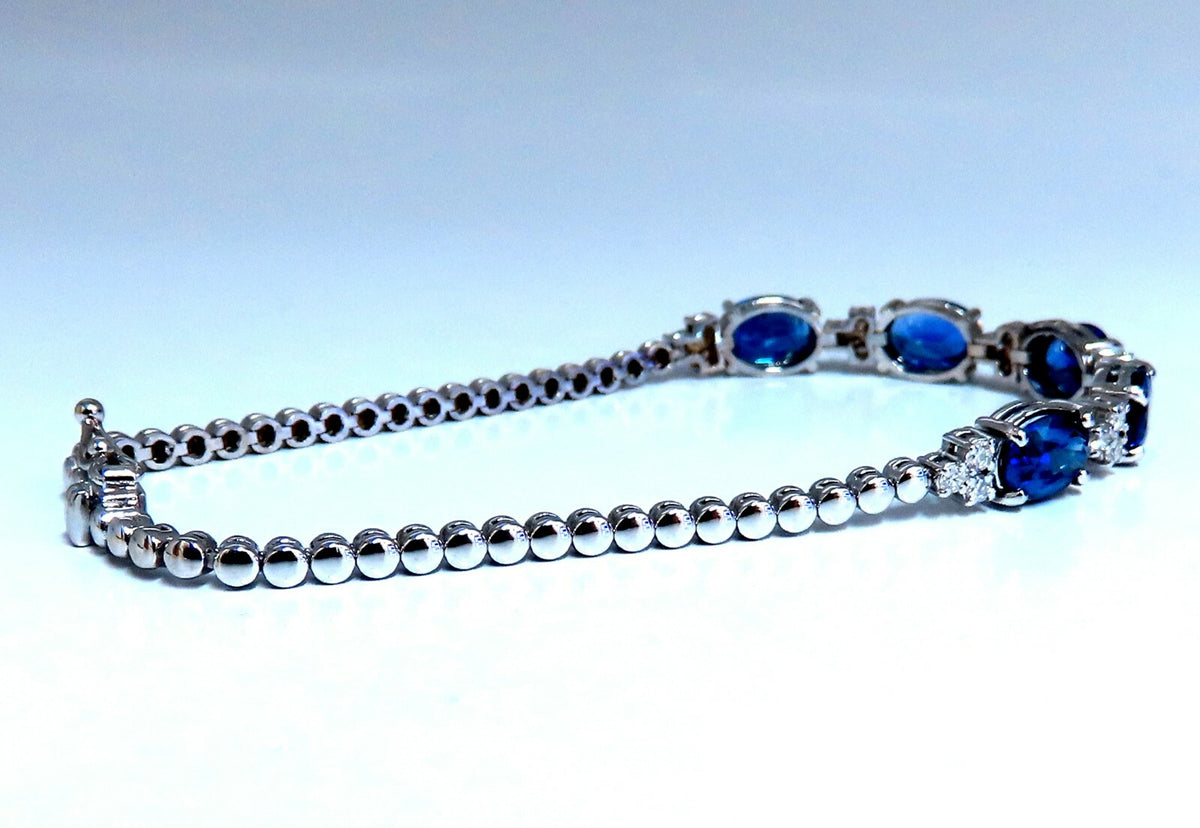 6.38ct natural Vivid royal blue round sapphires diamond bracelet 14 Karat *v