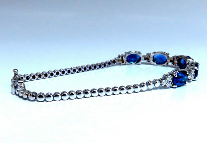 6.38ct natural Vivid royal blue round sapphires diamond bracelet 14 Karat *v