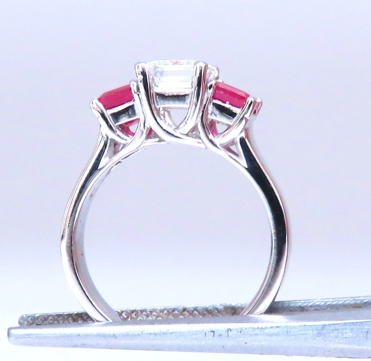 White Natural Sapphire & Ruby Ring Platinum *v