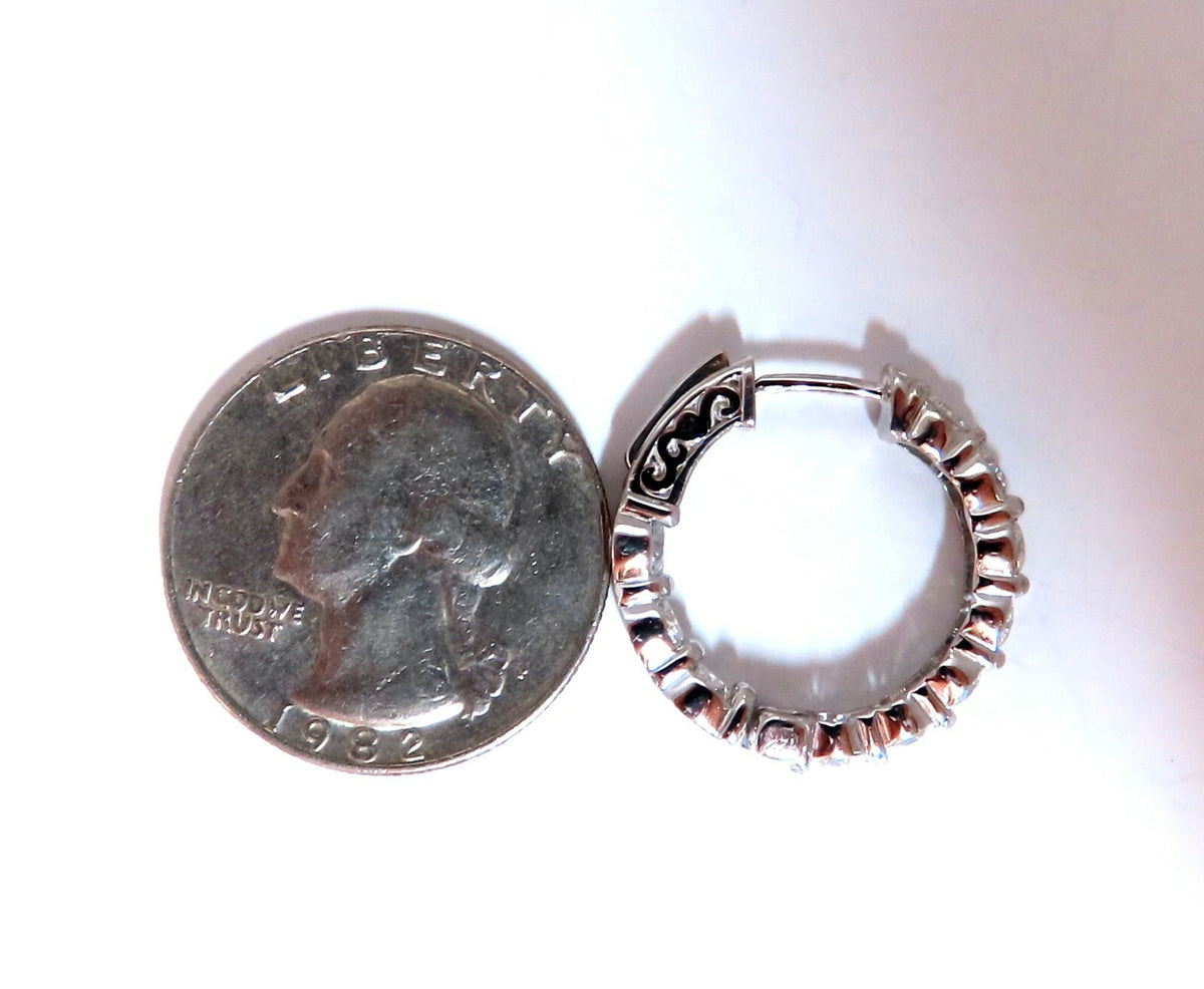 3.02ct Natural Round Diamond hoop earrings 14kt 22mm button & share prong *v