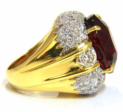 32.64ct GIA NATURAL RED SPESSARTITE GARNET DIAMONDS RAISED DOME RING 18KT *v