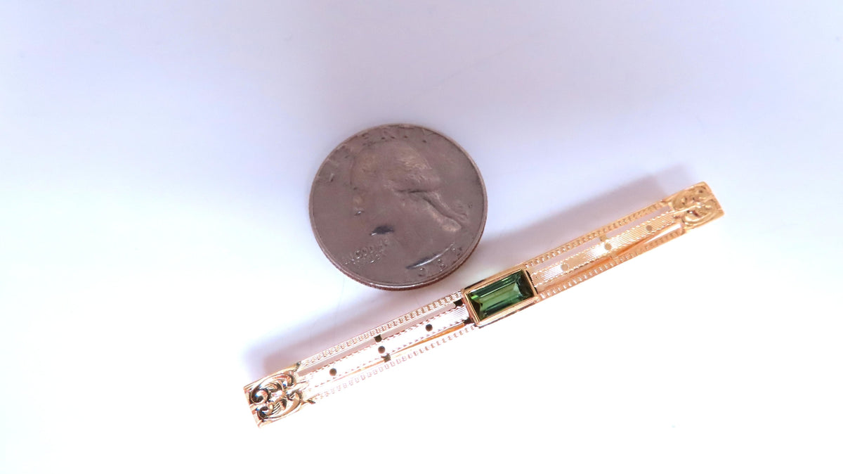Estate Circa 1918 Tie Bar / hair pin 14kt Gold Bright Tourmaline *v