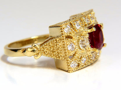 GIA 2.31CT NATURAL CUSHION VIVID RED RUBY DIAMONDS BYZANTINE RING 18KT GOLD*v