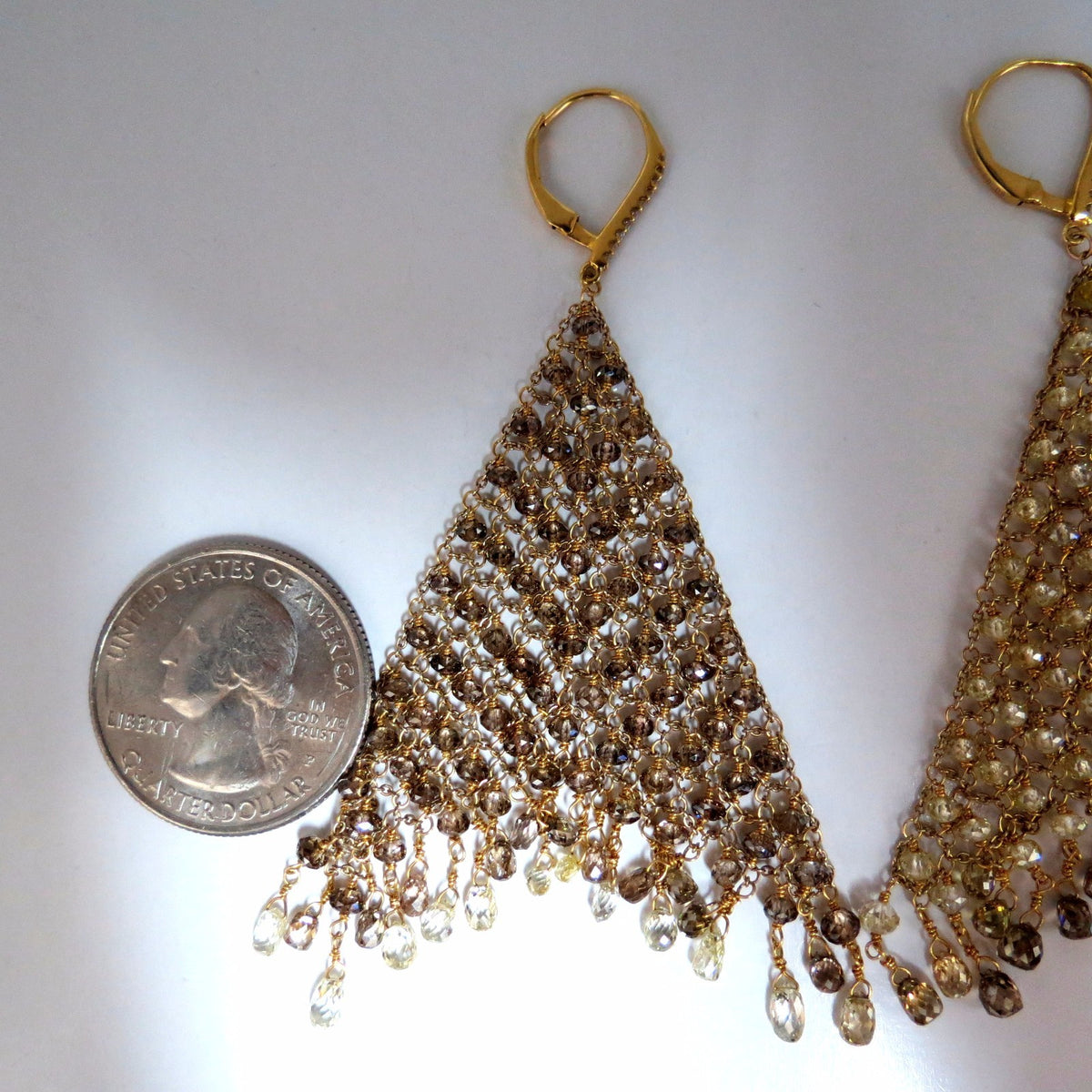28.15ct Natural Fancy color briolette diamond dangle earrings 18kt Mesh *v