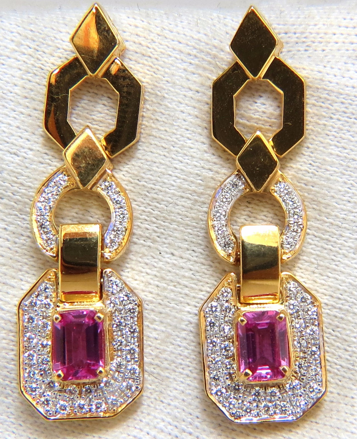 2.94ct Natural Pink Sapphire Diamond Dangle Earrings 14kt. Vivid Prime *v