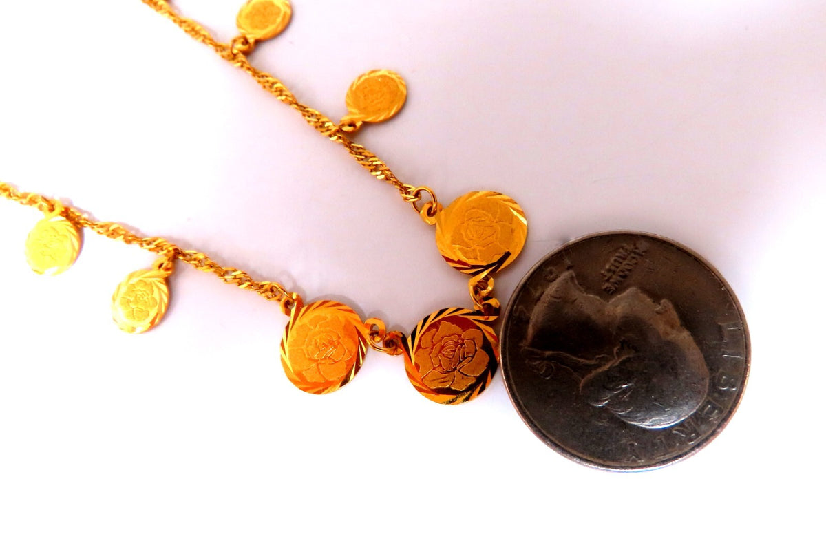 22kt Gold Flower Motif  Dangling Disc Necklace 17 inch *v