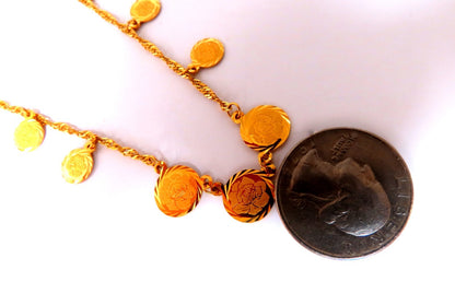22kt Gold Flower Motif  Dangling Disc Necklace 17 inch *v