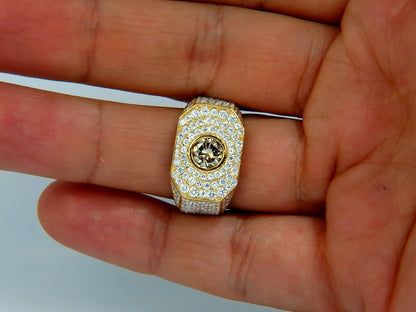 5.60ct. mens natural fancy light brown diamond master bead set pave ring *v