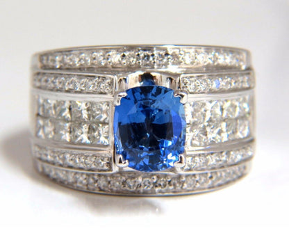 GIA Certified 3.75ct Natural Blue No Heat Sapphire Diamonds Ring Multi Row *v