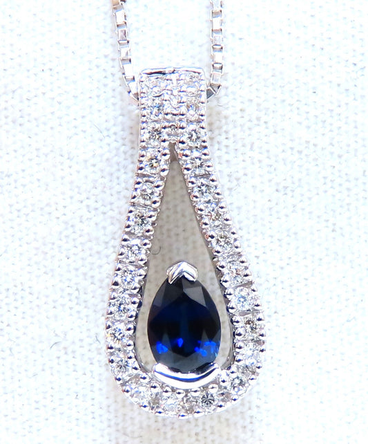 .40ct natural pear shaped sapphire diamonds drop pendant 14kt *v