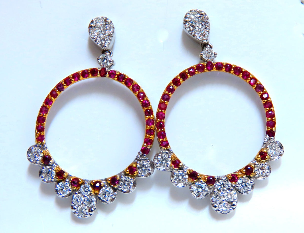 Ruby Diamonds Earrings Dangle Circle 14kt Gold Natural *v