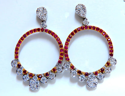 Ruby Diamonds Earrings Dangle Circle 14kt Gold Natural *v