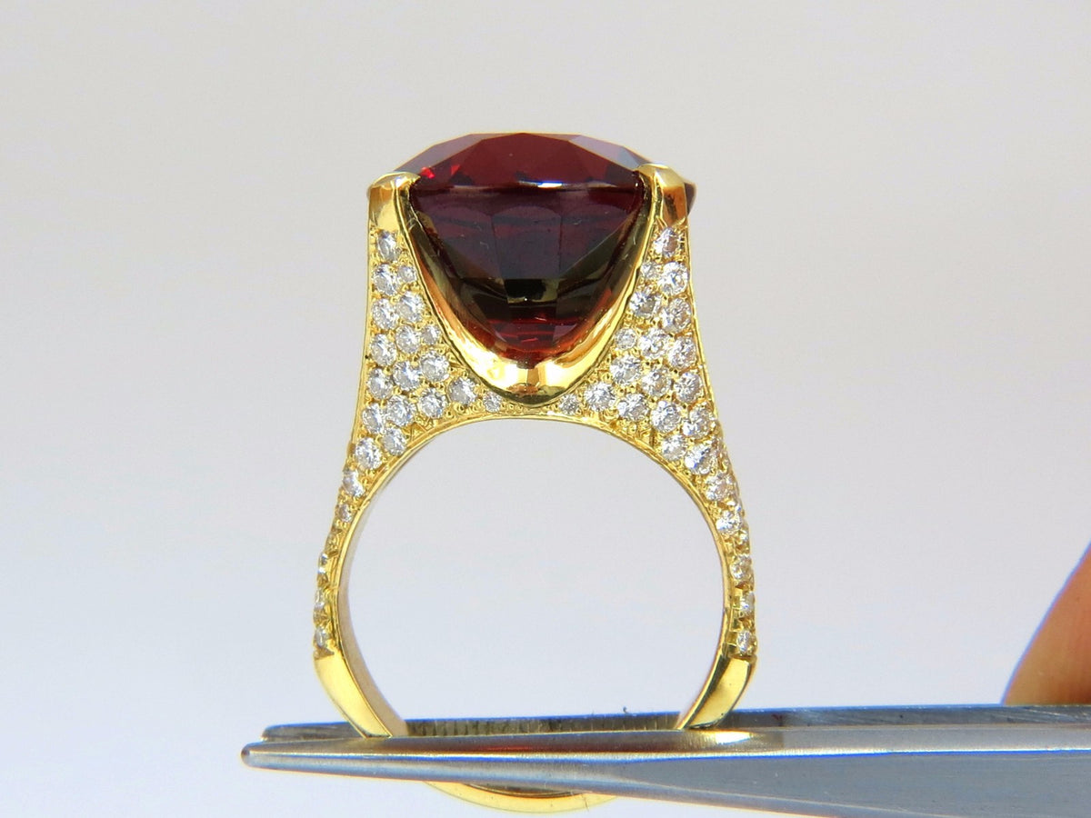 26.31ct GIA NATURAL RED SPESSARTITE GARNET DIAMONDS RAISED RING 18KT *v