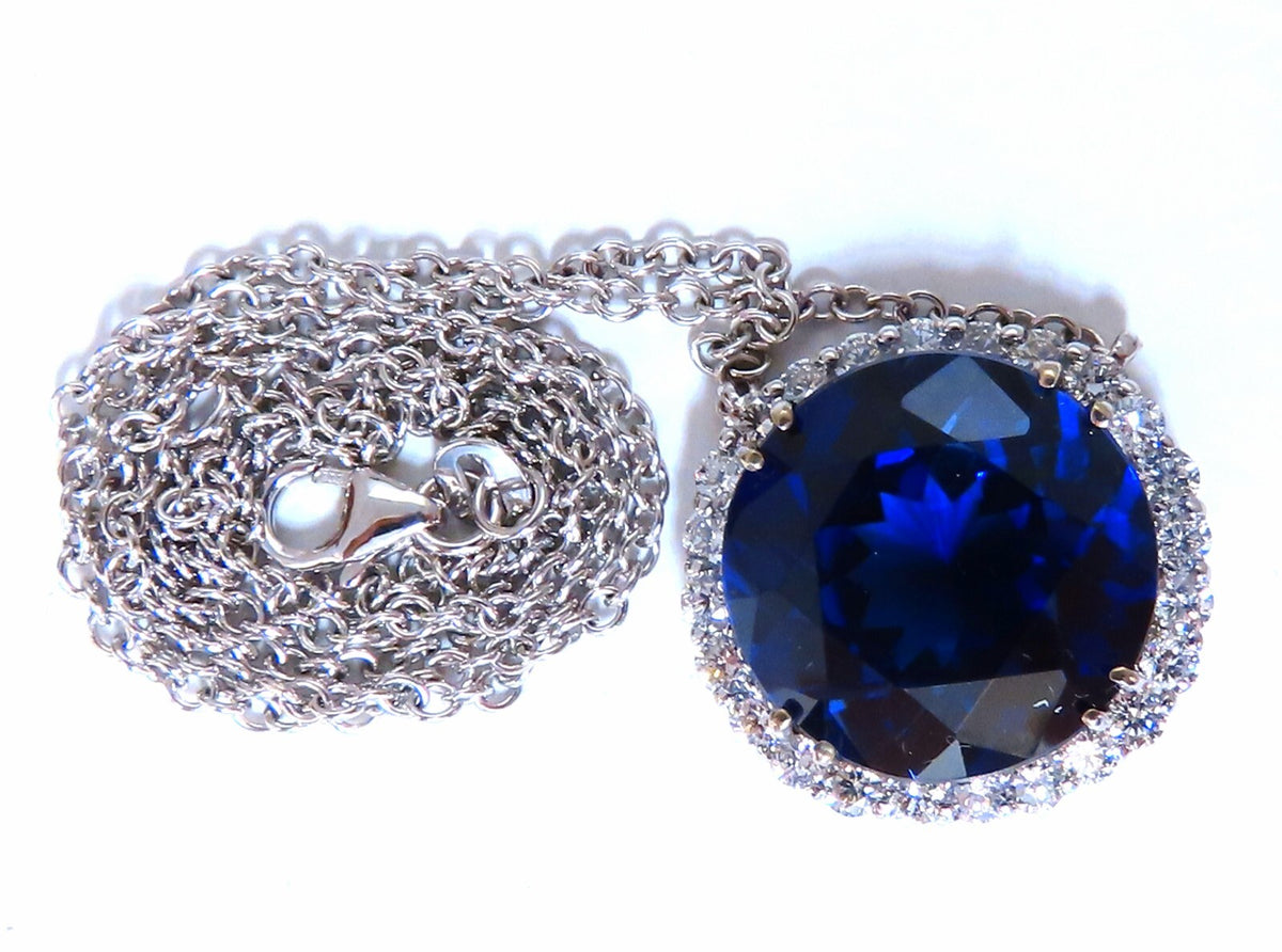 20.09ct Lab Round Blue Sapphire Diamonds pendant 14kt *v