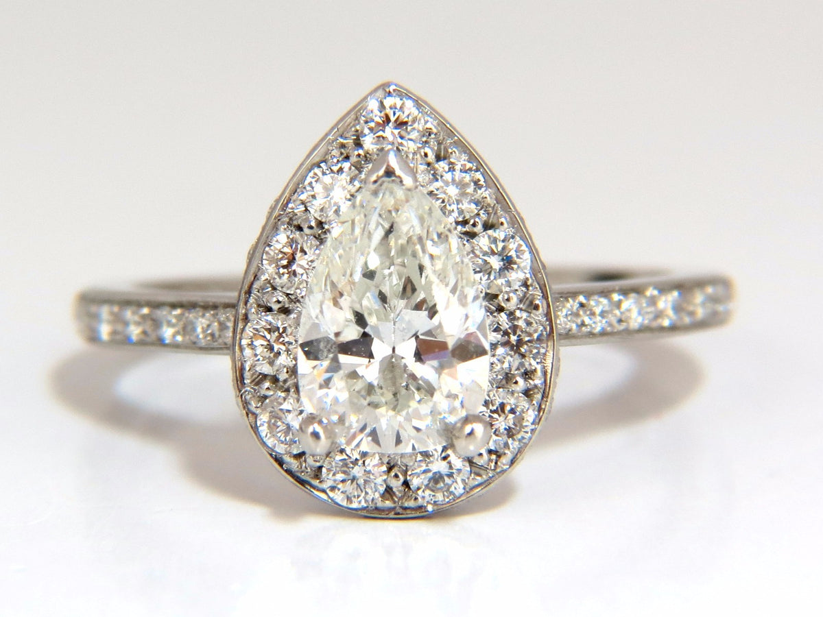 GIA Certified 1.15ct Pear Shape diamond ring 1.00ct. round accents platinum *v