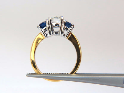 GIA 2.57CT NATURAL ROUND BRILLIANT DIAMOND RING CLASSIC THREE SAPPHIRE*v