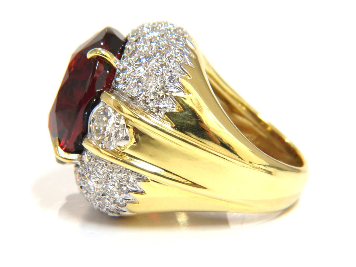 32.64ct GIA NATURAL RED SPESSARTITE GARNET DIAMONDS RAISED DOME RING 18KT *v