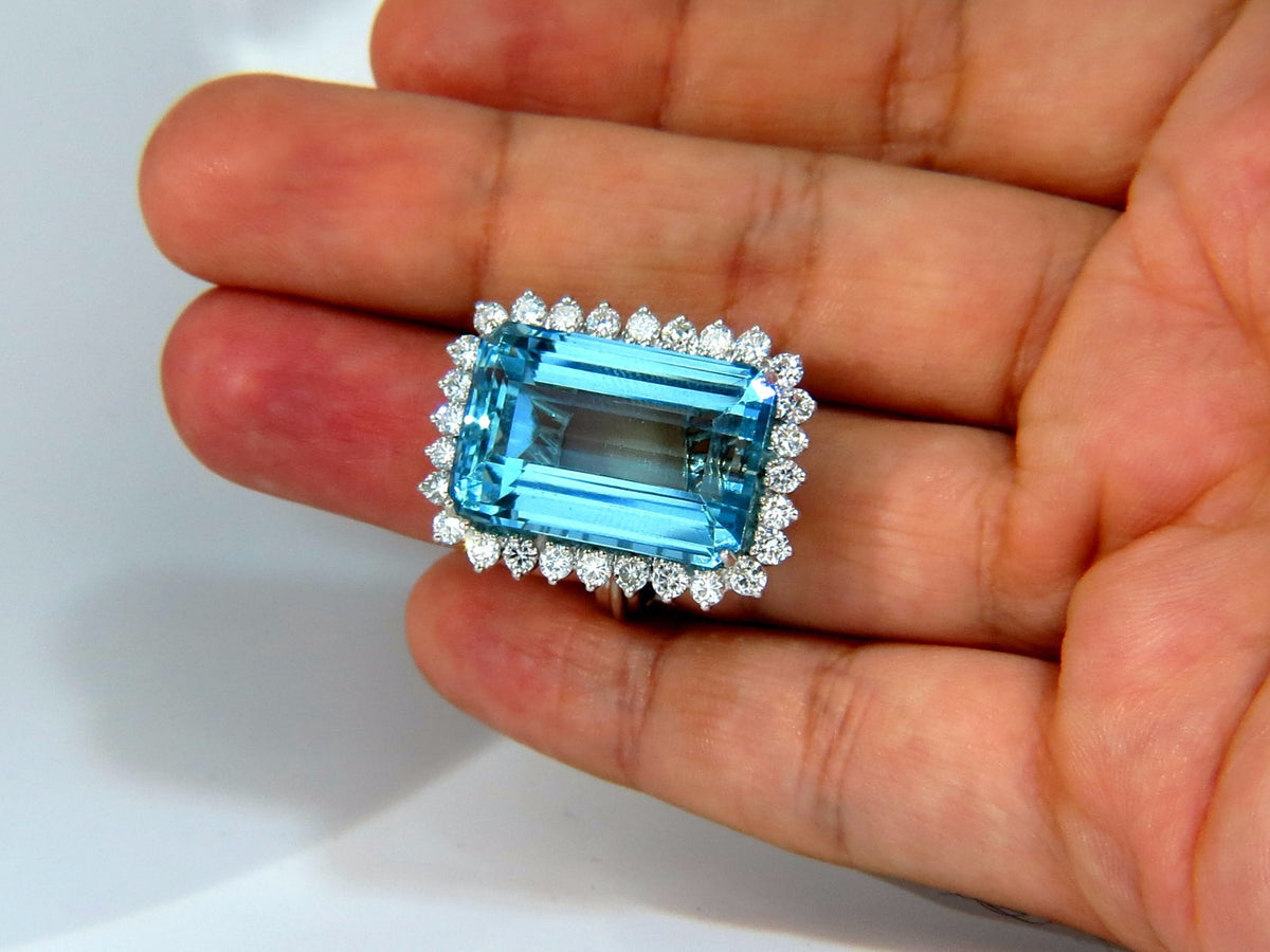 GIA Certified 33.85ct Natural Blue Aquamarine diamonds ring 14kt *v