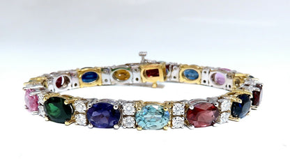 26.50ct Natural Emeralds Aquamarines Red Tourmaline Bracelet 14 Karat Gemline *v