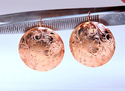 Detailed Engraved Vintage Restored Button Lever Wire Earrings 14kt Gold *v