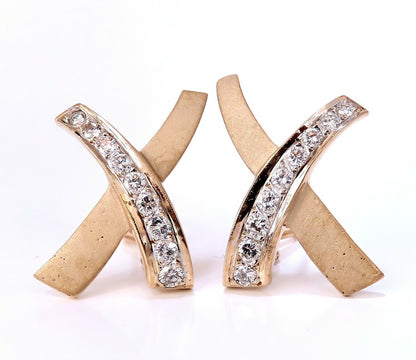 1.20ct. natural round diamond classic x earrings 14kt clip *v