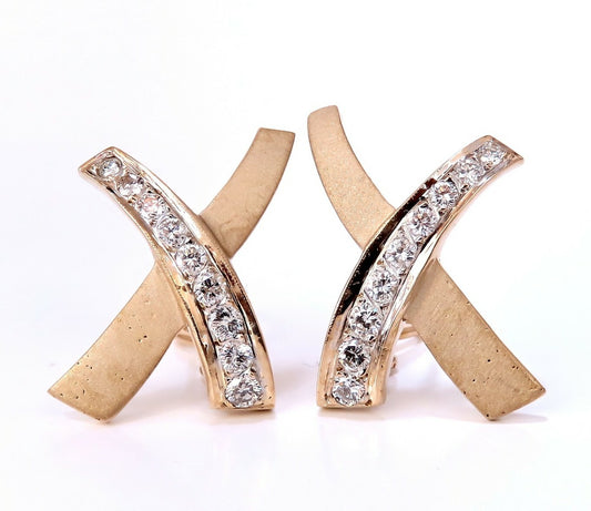 1.20ct. natural round diamond classic x earrings 14kt clip *v