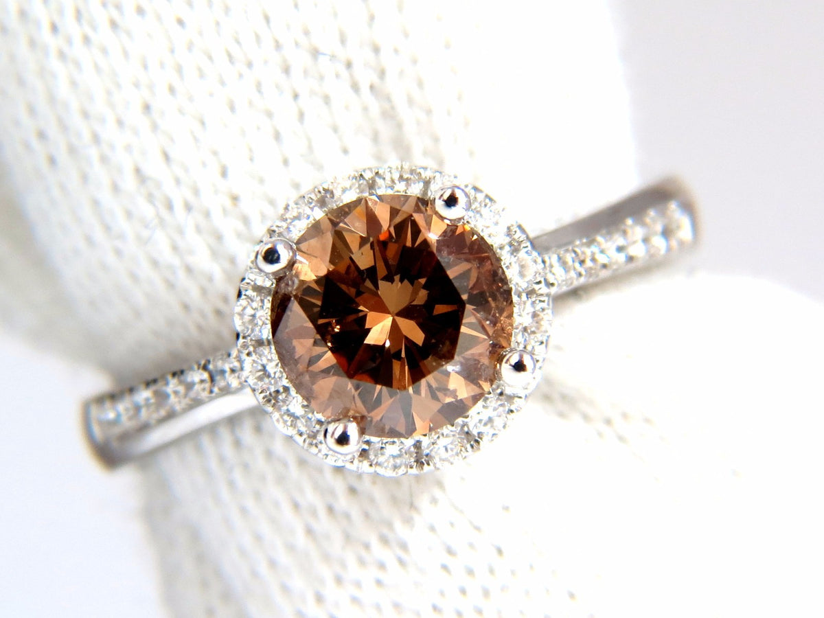 1.78ct natural fancy vivid orange brown diamond ring 18kt *v