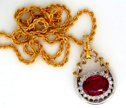 GIA 12.62CT NATURAL RUBELLITE PINK TOURMALINE DIAMONDS NECKLACE 18KT *V