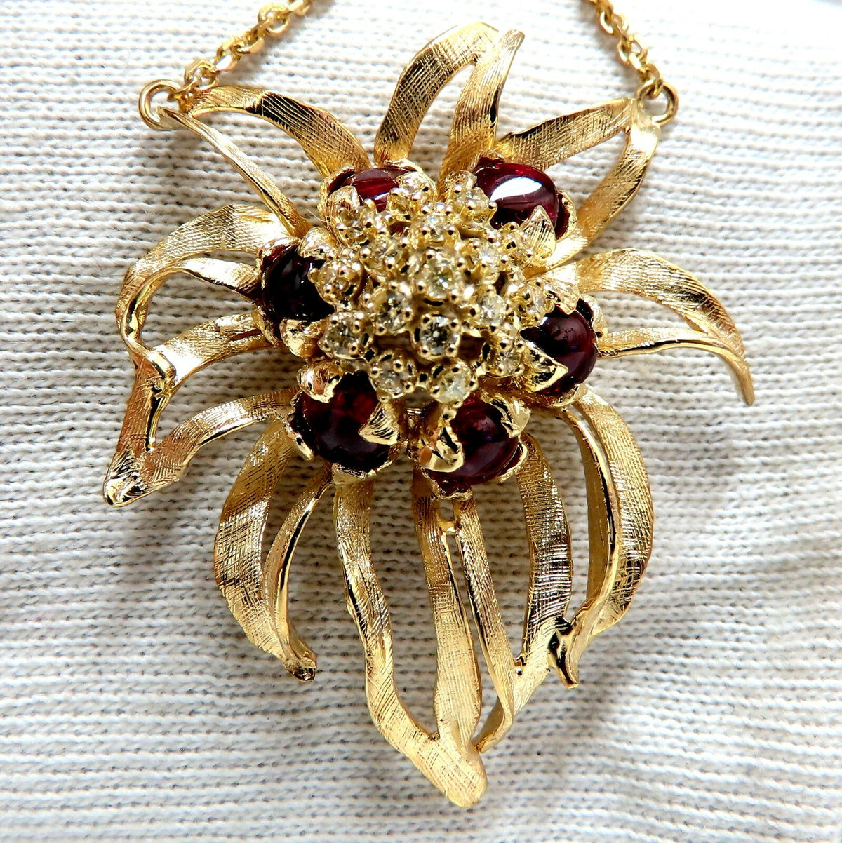 4.02ct Natural Red Spinel Yellow Diamonds Still Life 3D Orchid Necklace 14kt *v