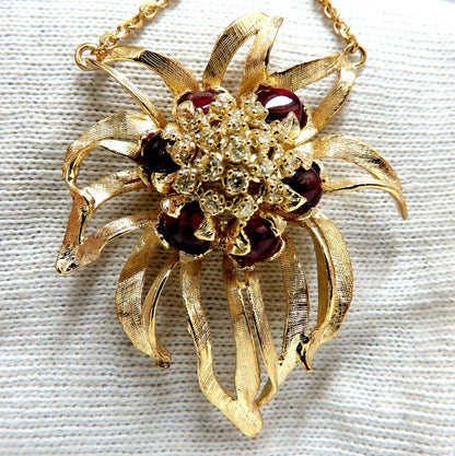 4.02ct Natural Red Spinel Yellow Diamonds Still Life 3D Orchid Necklace 14kt *v