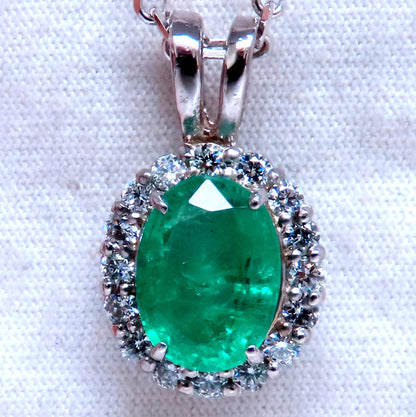3.24ct Natural Oval Emerald Classic Cluster Necklace 14kt gold 12389 *v