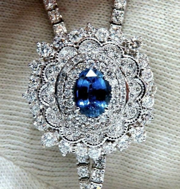 Cluster Bolo Necklace Sapphire Diamonds 18kt Gold GIA Certified 17.30ct 12349 *v