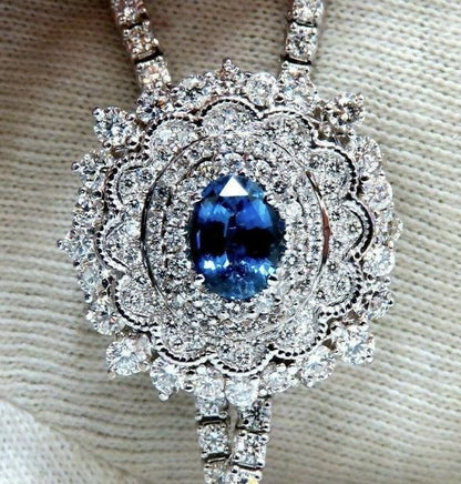 Cluster Bolo Necklace Sapphire Diamonds 18kt Gold GIA Certified 17.30ct 12349 *v