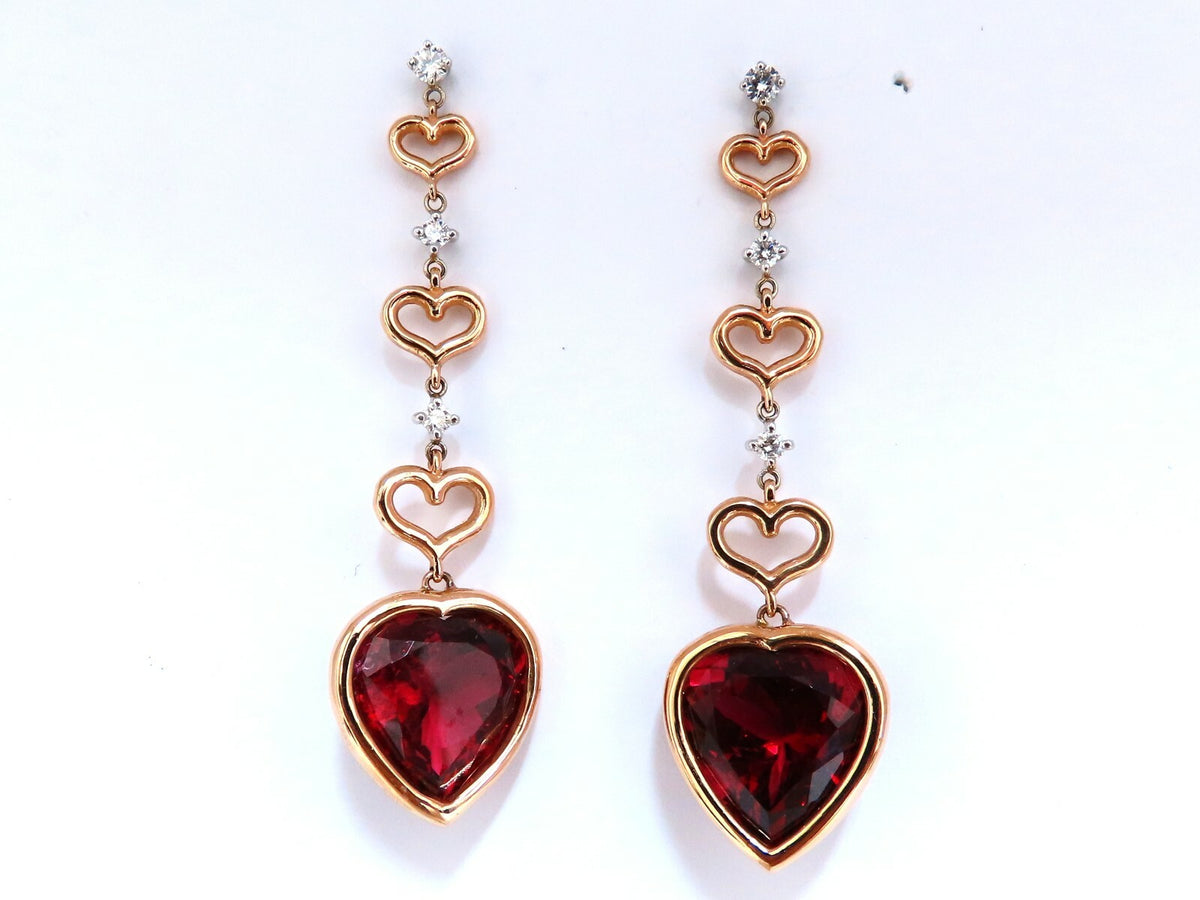 GIA Certified Natural Red Heart Tourmaline Diamonds Dangle Earrings 14k *v