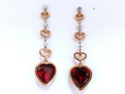 GIA Certified Natural Red Heart Tourmaline Diamonds Dangle Earrings 14k *v