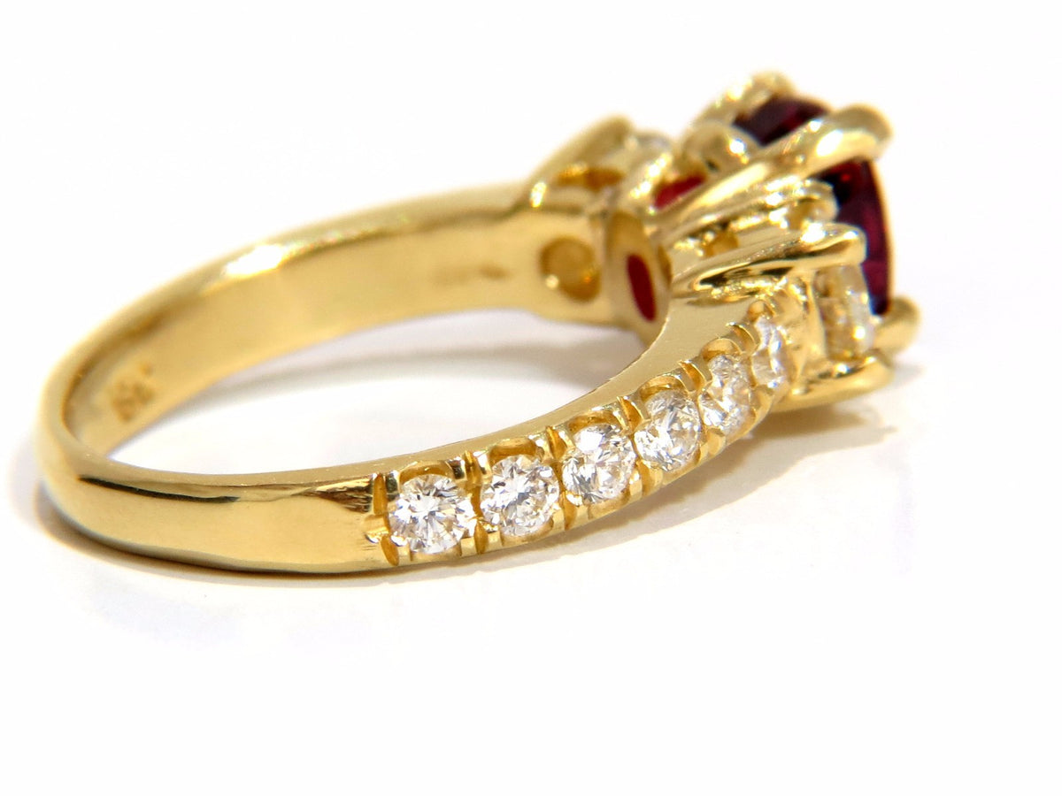 GIA Certified 2.12ct cushion cut vivid red ruby 1.06ct diamonds ring 18kt*v