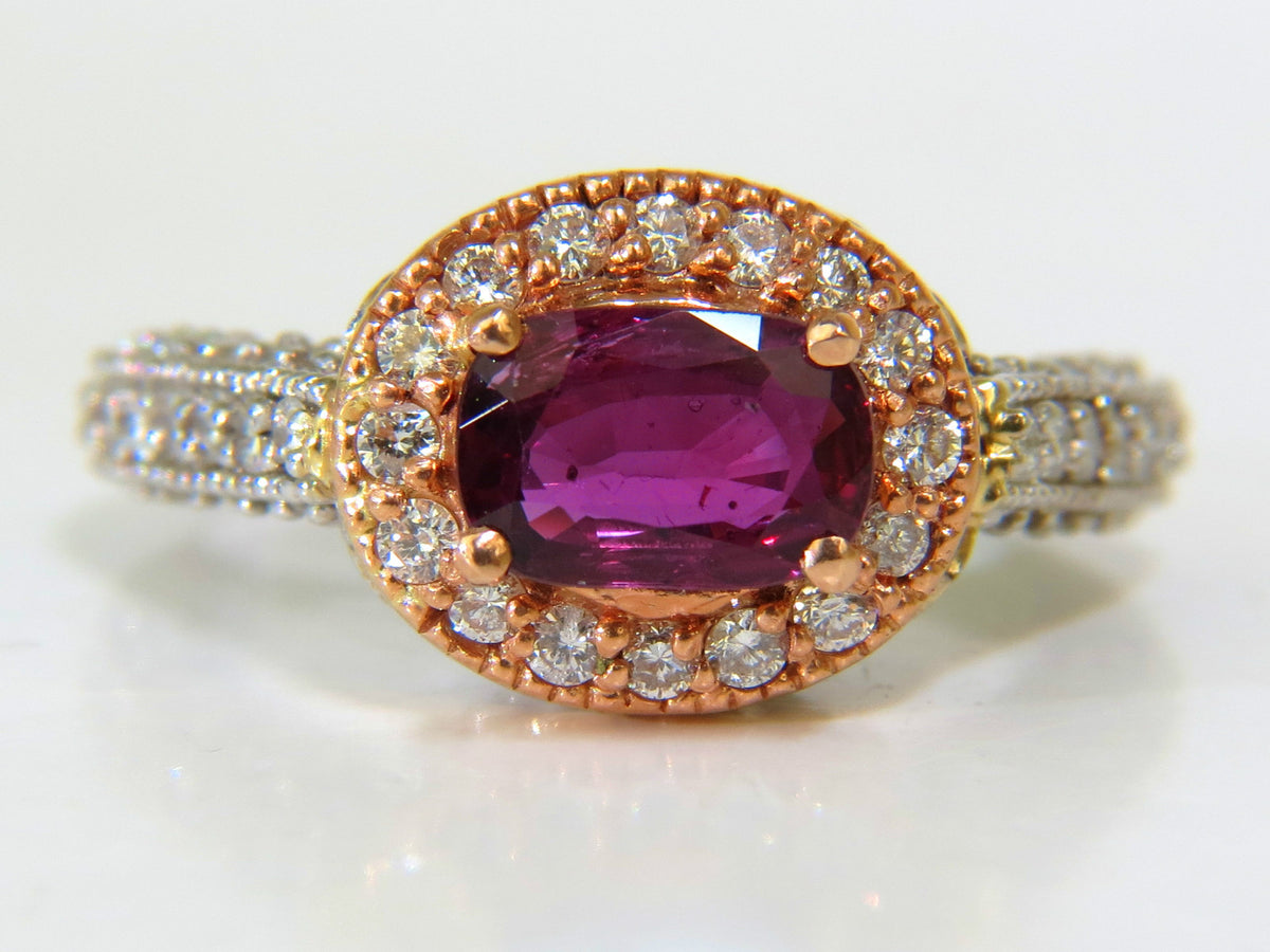 2.78CT NATURAL FINE PURPLE RED RUBY DIAMOND RING 14KT G/VS *v